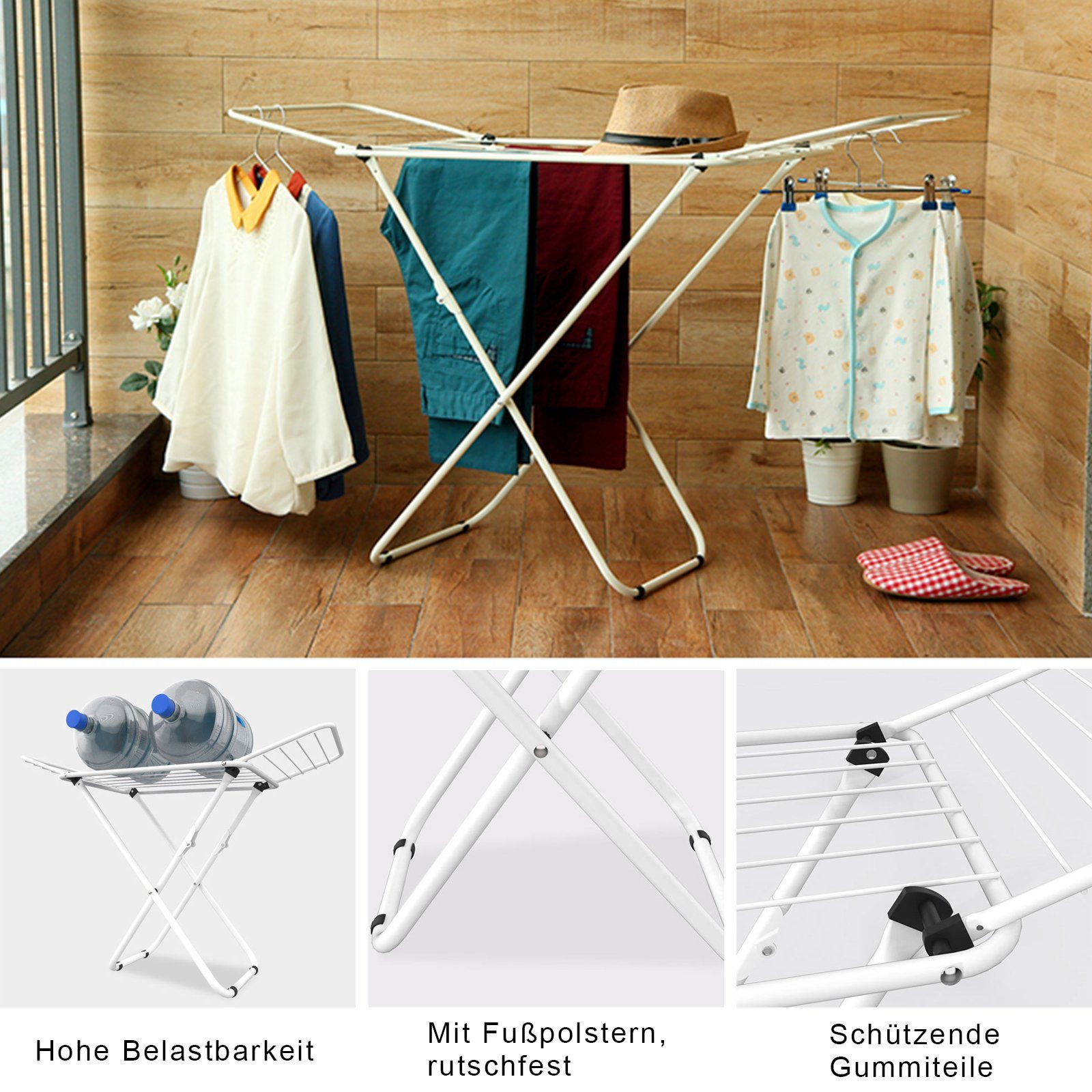 TWSOUL Wäscheständer X-förmiger Boden-Wäscheständer,., Faltbares Design, Weiß