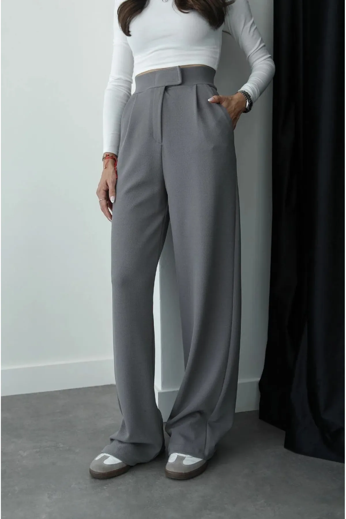 My Blog  Graue Redkit Palazzo-Hose mit Klettverschluss für Damen