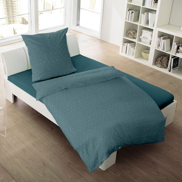 Bettwäsche Jacquard-Feinbiber, 155/220 + 80/80 cm, Wabe petrol