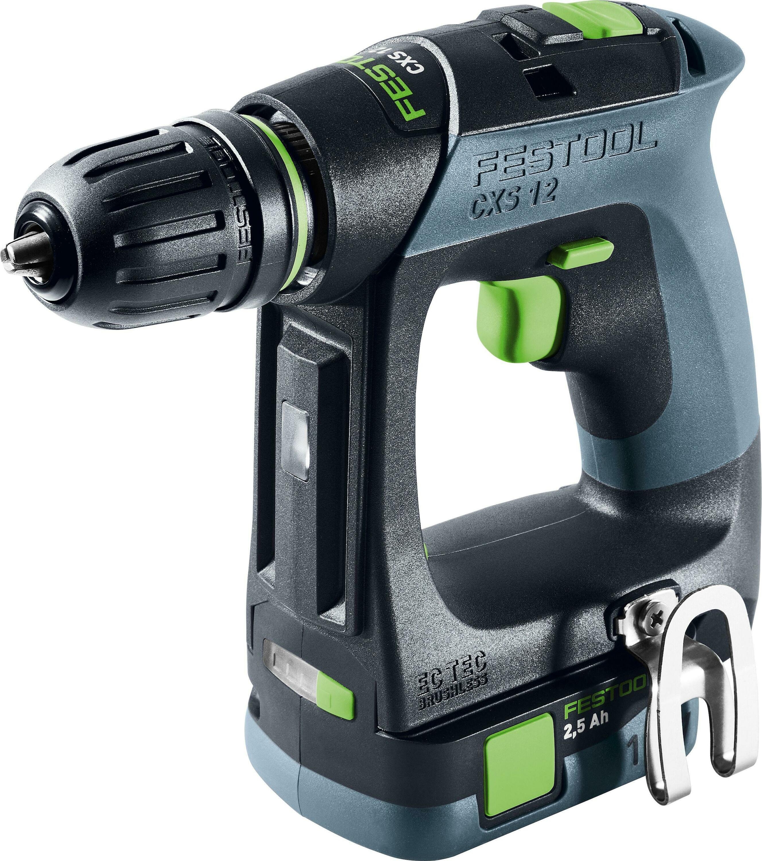 Festool 576864 akumuliatorinis gręžtuvas CXS 12 2.5-Plus, 2 x 12 V 2,5 Ah akumuliatoriai ir įkroviklis lagamine