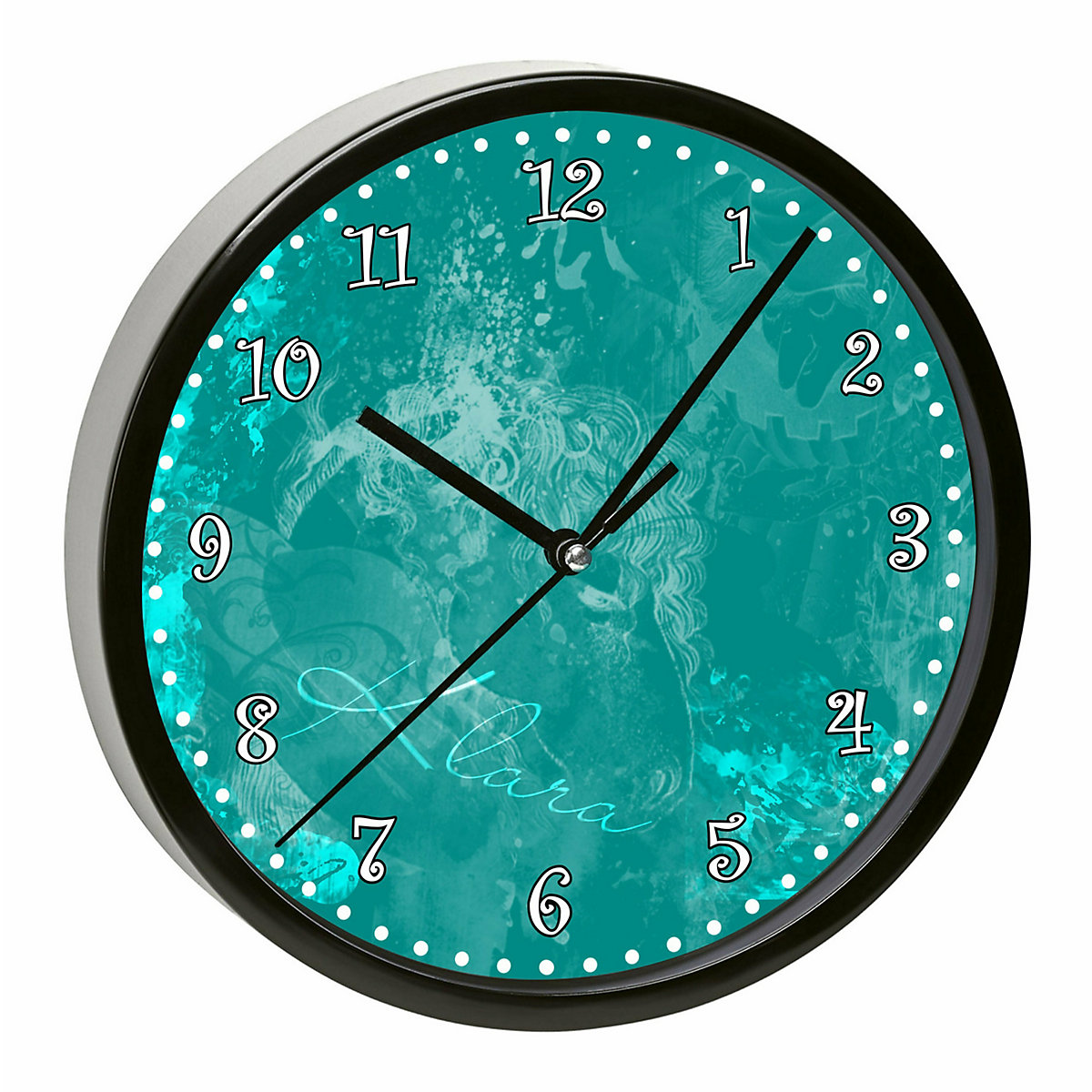 Kinder Wanduhr personalisiert mit Name Traum Petrol