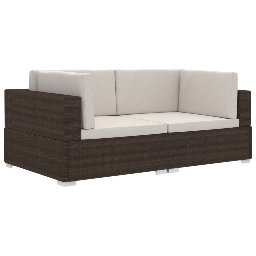vidaXL Loungesofa Ecksofas 2 Stk. mit Auflagen Poly Rattan Braun, 2 Teile