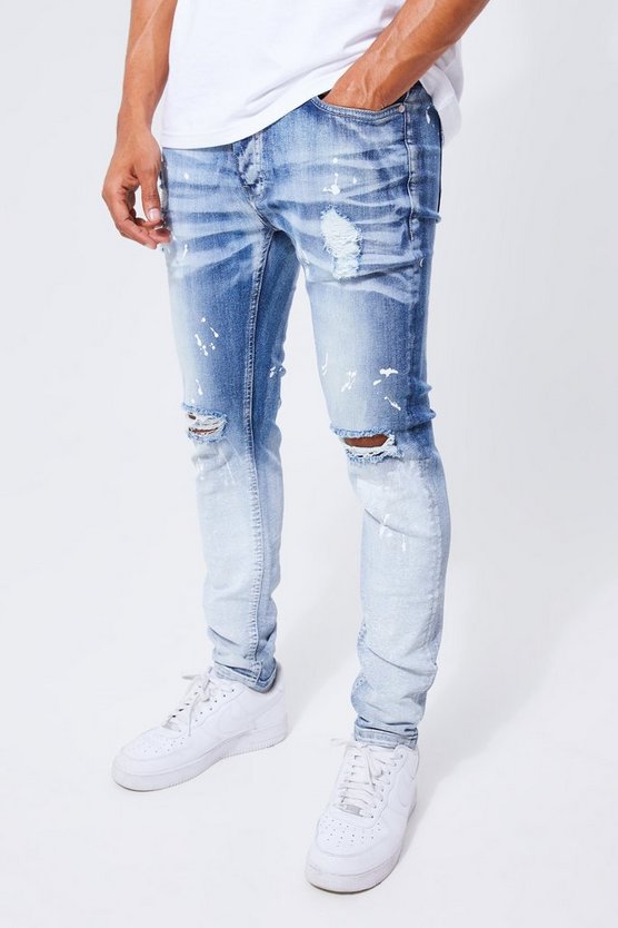 Skinny Stretch Jeans mit Farbspritzern und Farbverlauf