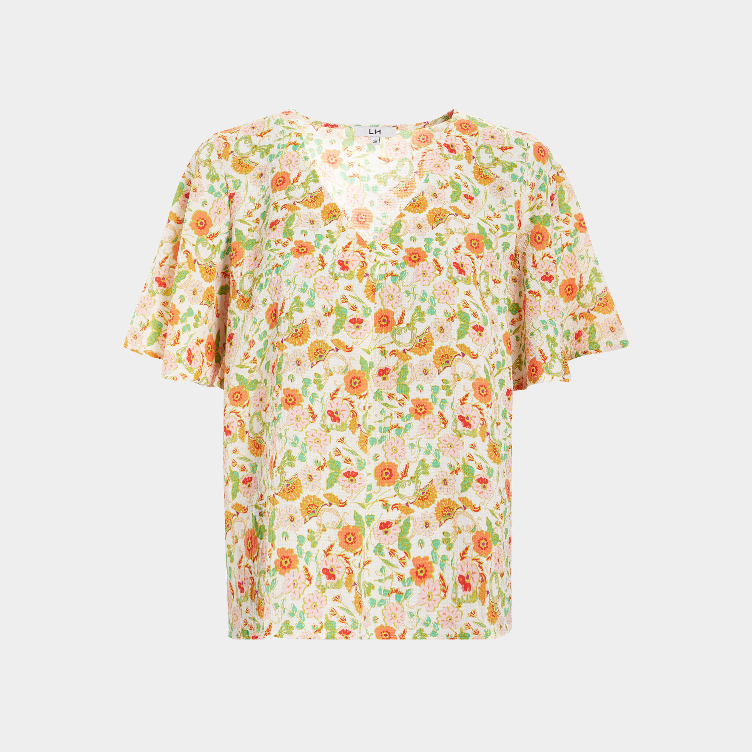 Blouse manches courtes papillons ecru femme | La Halle