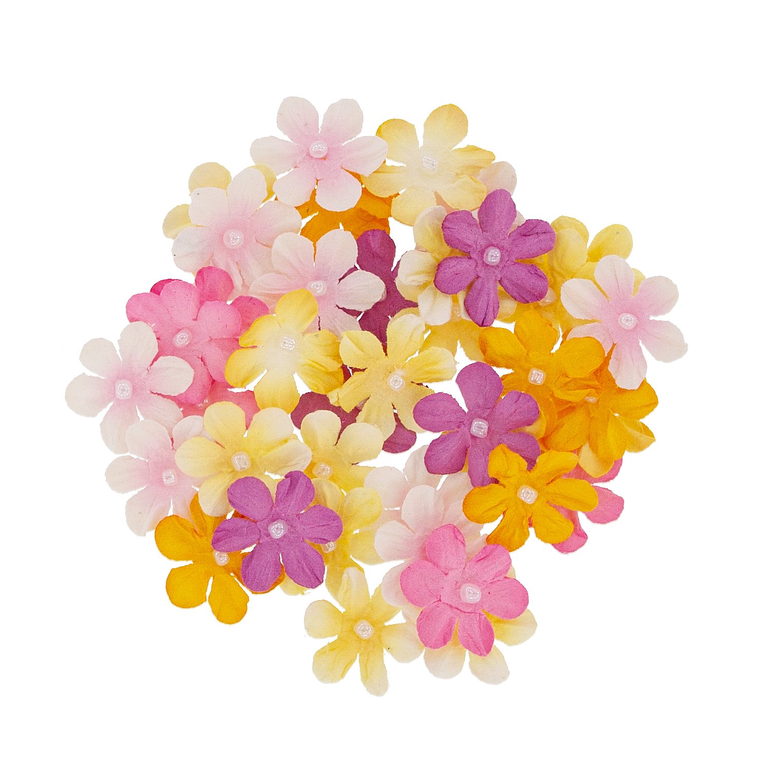 Florella Papierblüten, gelb + rosa, 40 Stück, 2 cm Ø