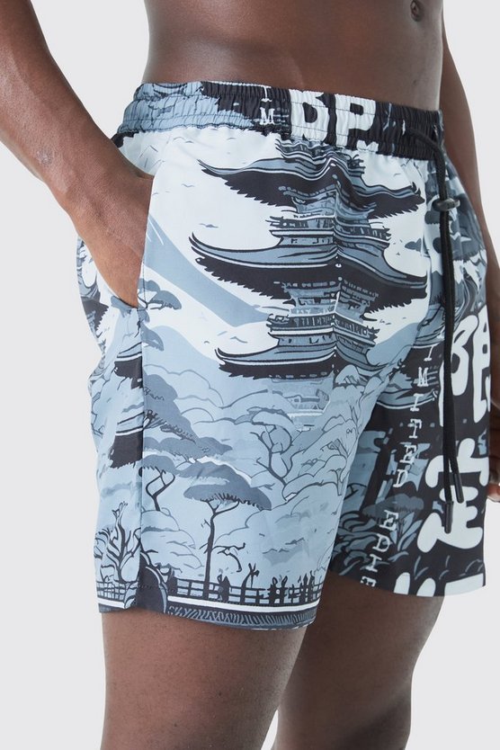 Mittellange Badehose mit Print
