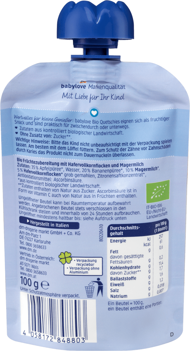 Quetschie Guten Abend Apfel-Banane-Hafer-Milch recyclebar ab 1 Jahr, 100 g