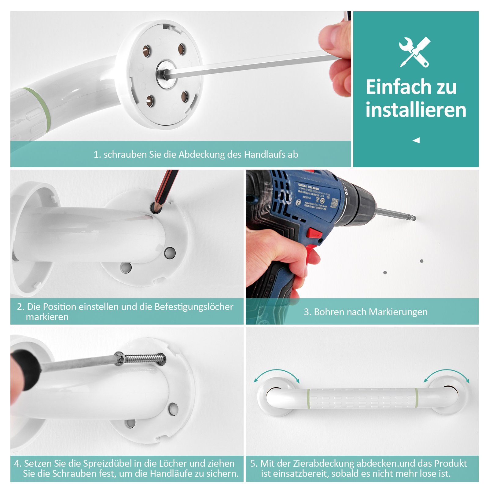 EMKE Haltegriff Haltegriffe für Senioren, Badezimmer-Haltegriff Rutschfest Duschgriff