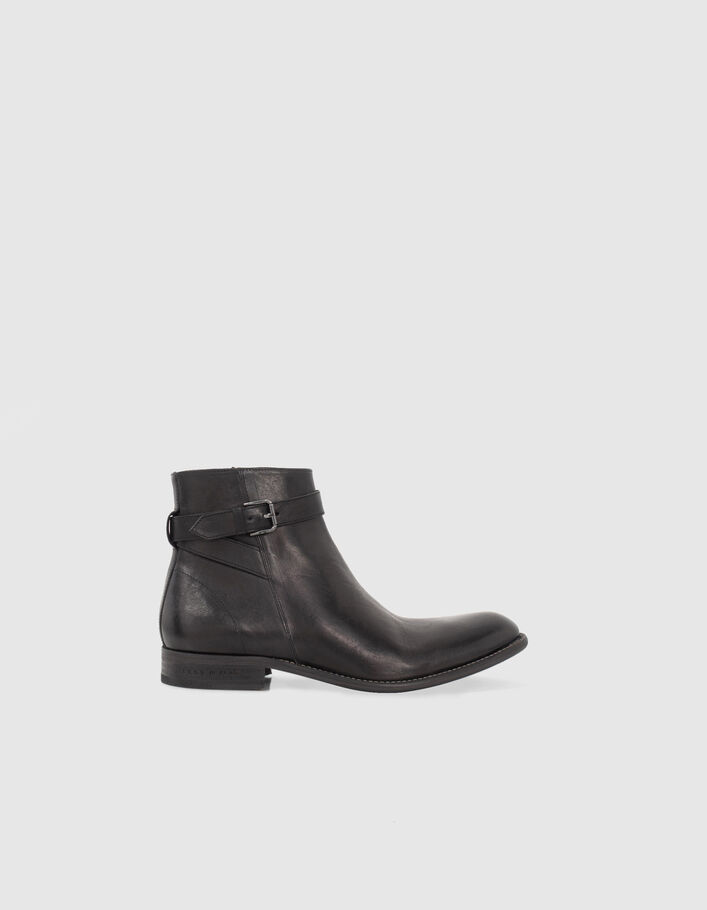 Boots noires en cuir avec bride à boucle Homme