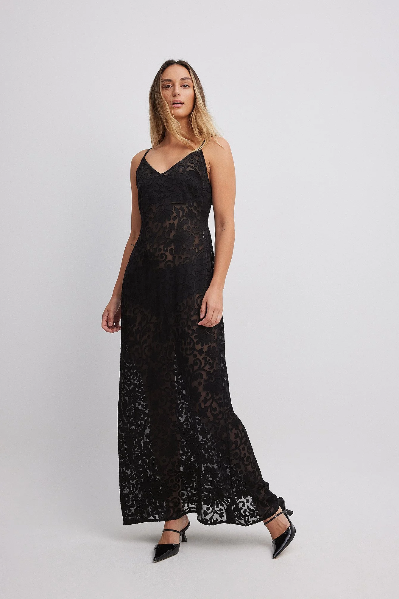 Maxi-Slipkleid aus Samt mit Burn-out