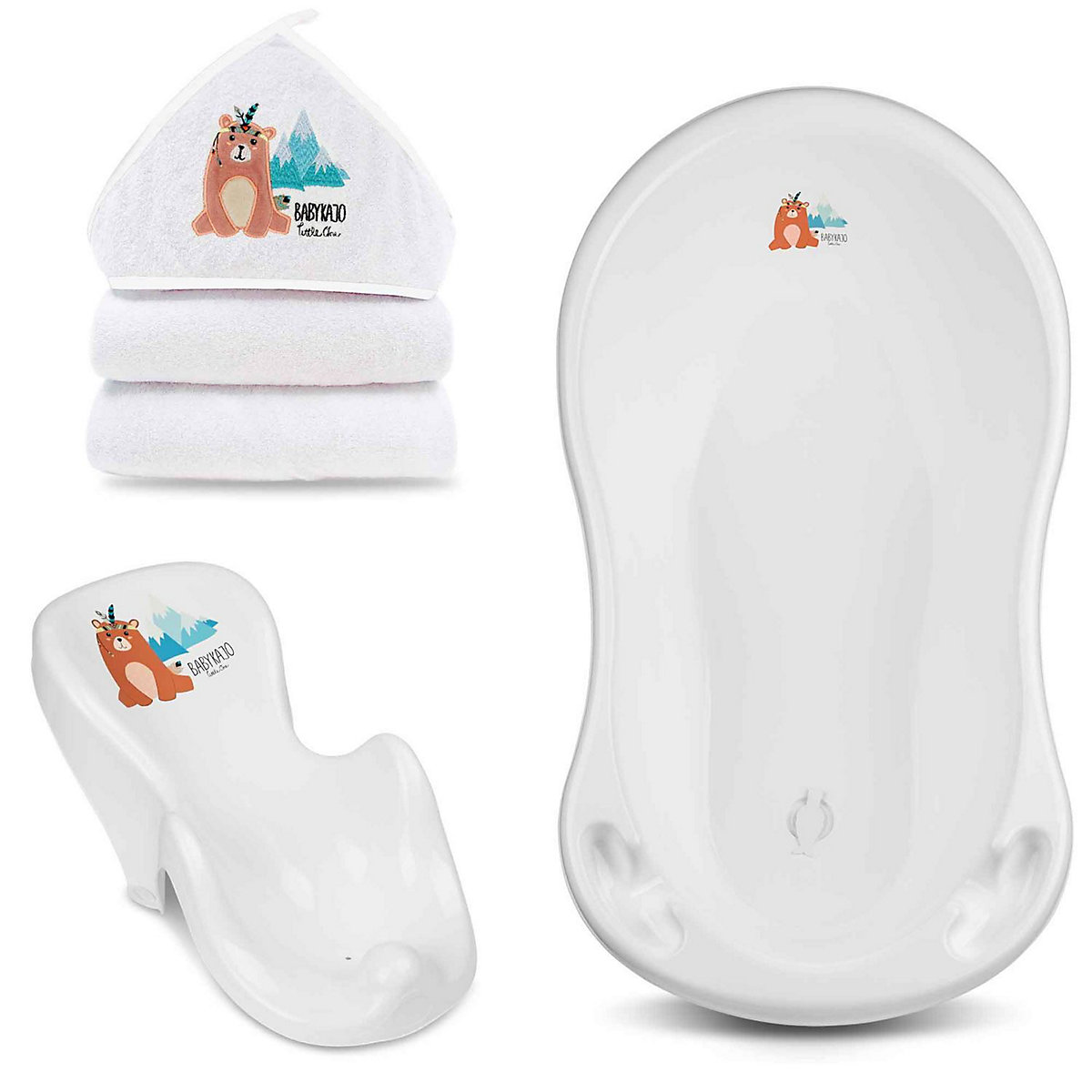 Baby Badewannen Set 3 Teilig - Babybadewanne, Baby Badesitz, Kapuzenhandtuch - Baby Wanne mit Stöpsel