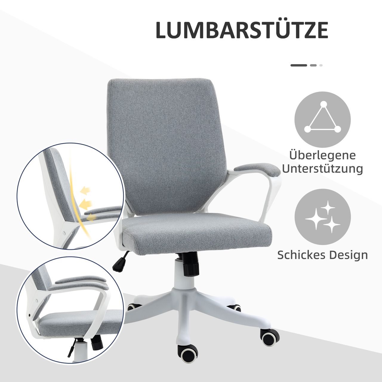 Vinsetto Bürostuhl Drehstuhl höhenverstellbarer ergonomisch Polyester Grau Weiß