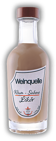 Weinquelle Rum-Sahne Likör 0,2 Liter Weinquelle Rum-Sahne Likör 0,2 Liter Sahnige Cremigkeit gepaart mit der Aromatik eines feinen Jamaika-Rums, abgerundet durch feine Kräuterwürze. 0,2	 Liter - Vol 17%