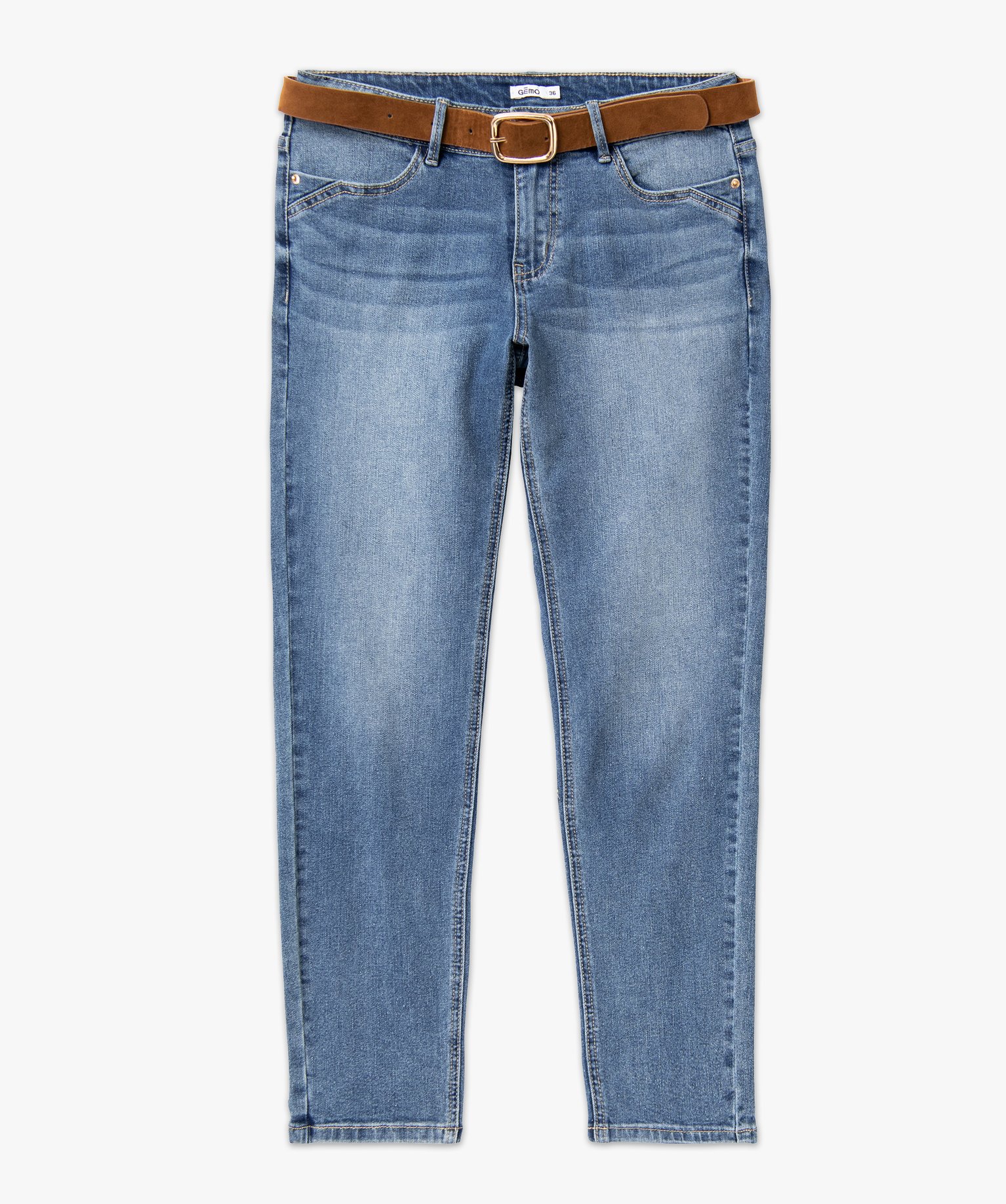 Jean slim longueur 7/8ème avec ceinture femme stone | GEMO
