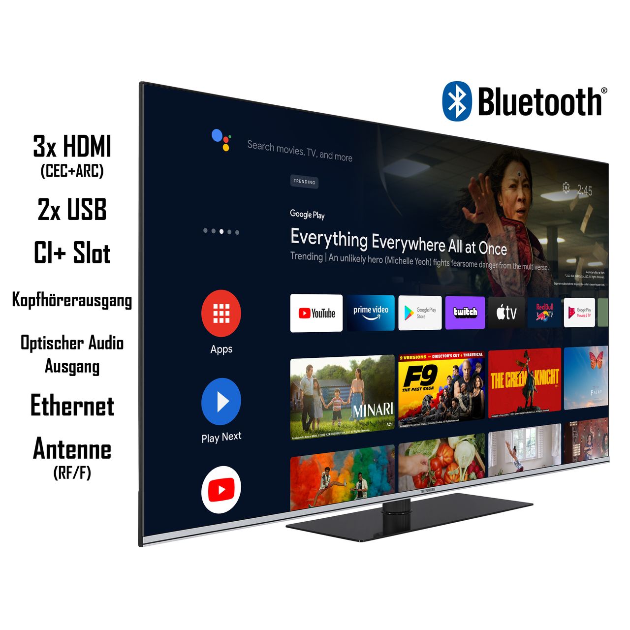 Telefunken QU65AN900M 65 Zoll QLED Fernseher/Android TV (4K Ultra HD, HDR Dolby Vision, Dolby Atmos)