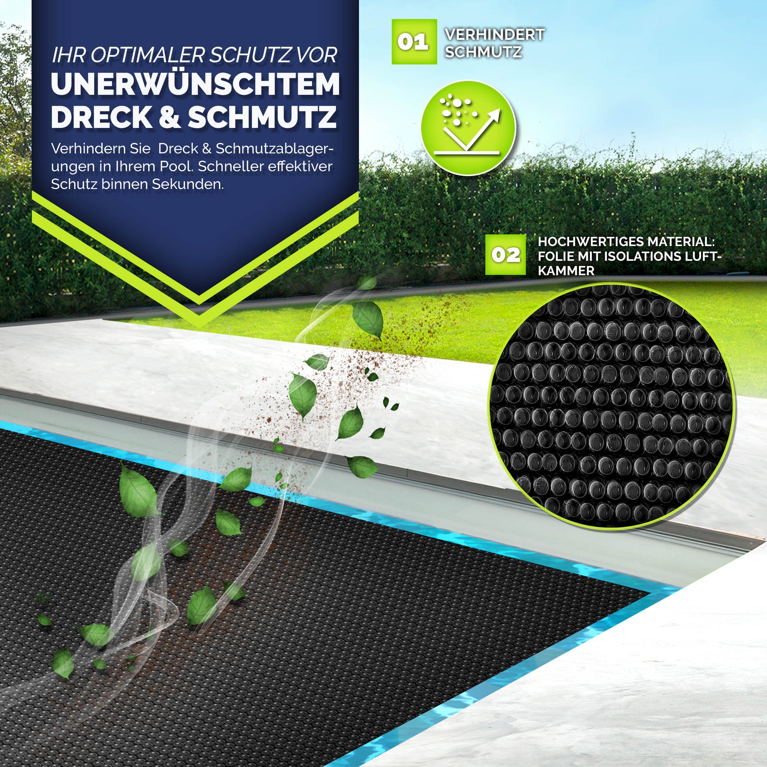 tillvex Pool-Abdeckplane Solarfolie Solarabdeckplane zuschneidbar Stärke 120 µm, Solarplane Poolheizung für Wassererwärmung