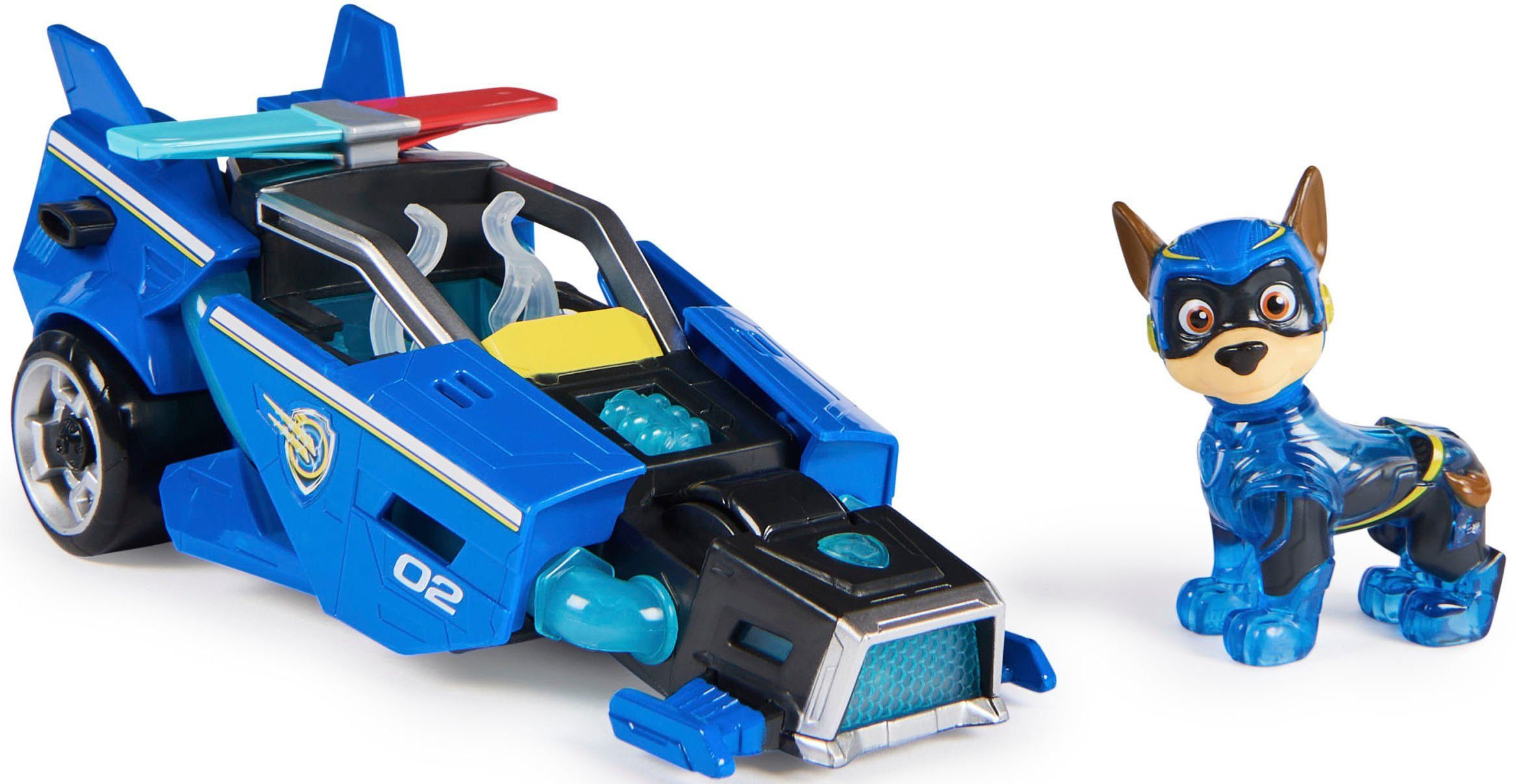 Spin Master Spielzeug-Auto PAW Patrol, Der Mighty Kinofilm: Superhelden-Basis-Fahrzeug von Chase, Polizeiauto mit Welpenfigur, Licht- und Soundeffekt