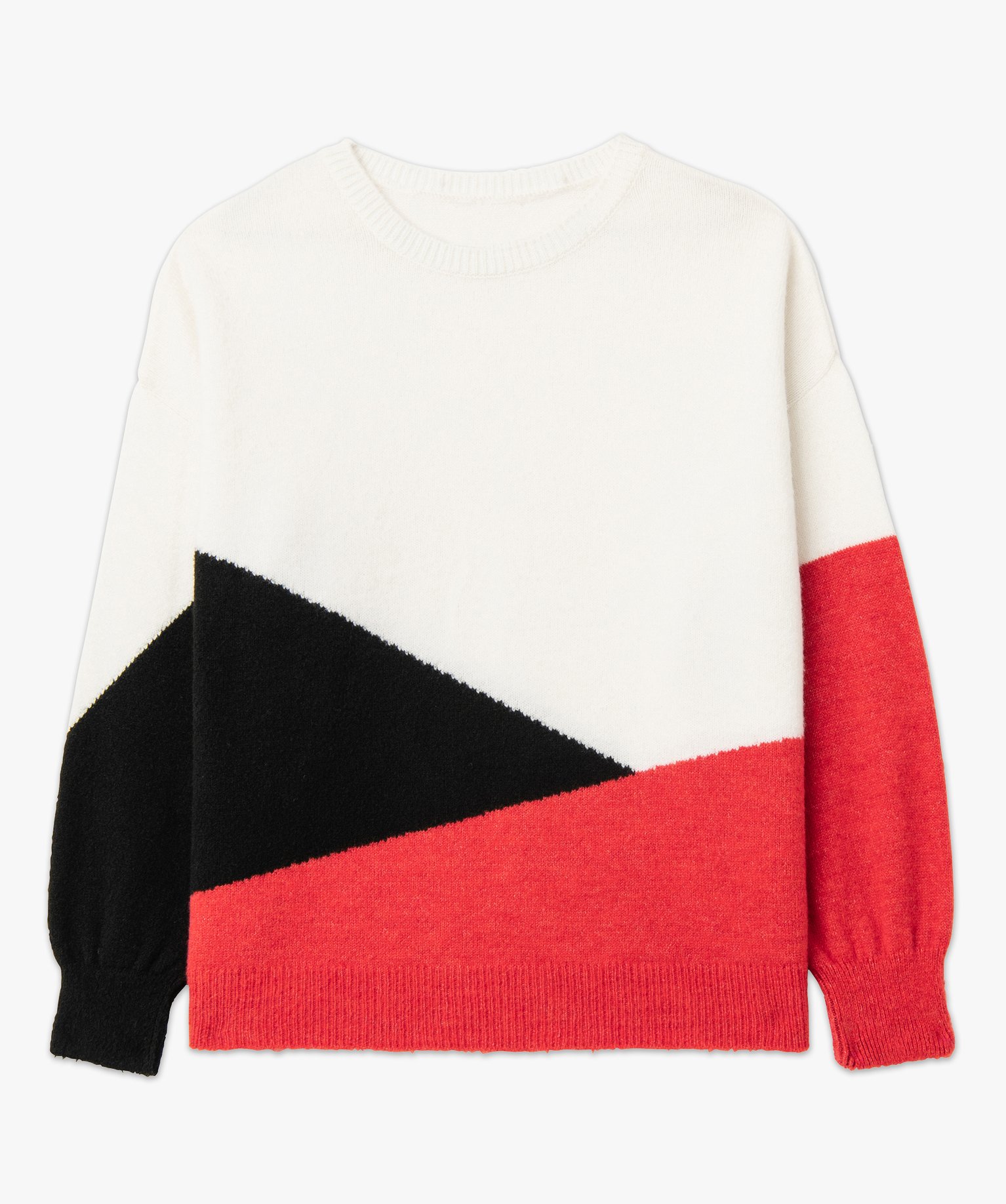 Pull à col rond à motifs graphiques femme grande taille rouge | GEMO