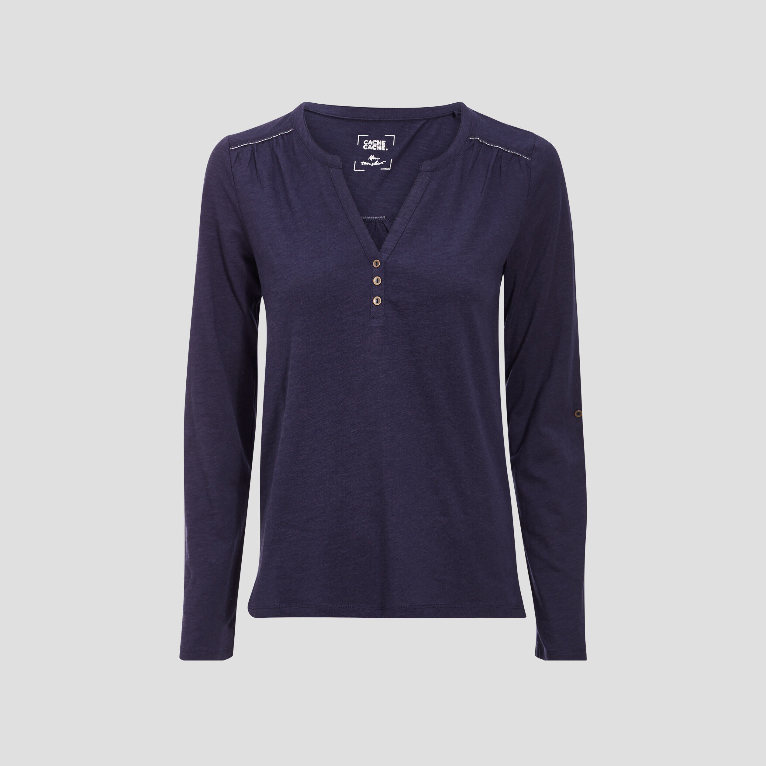 T-shirt manches longues bleu marine femme | Cache Cache