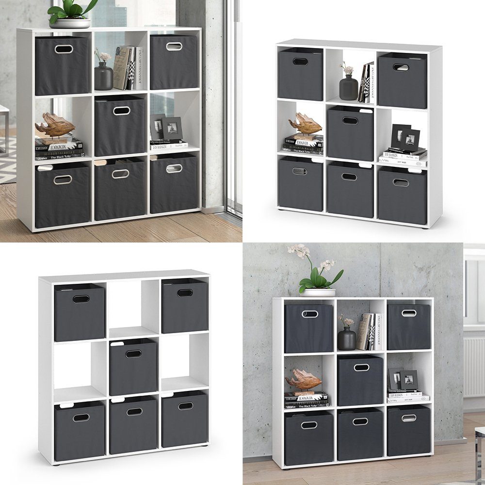 Vicco Raumteiler Würfelregal Standregal NOVE 9 Fächer Weiß inkl. Faltboxen