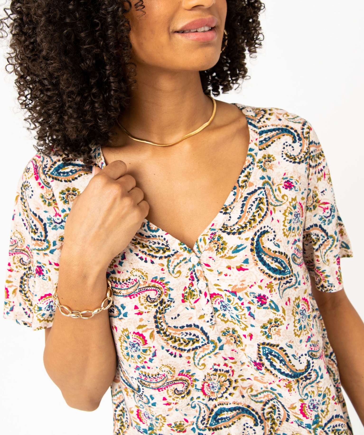 Blouse femme manches courtes en viscose fluide imprimée imprime | GEMO