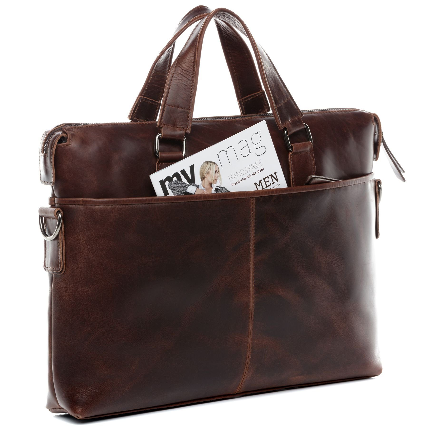 BACCINI Laptoptasche Leder Businesstasche Unisex LEANDRO, Laptoptasche 15,4 Zoll, Aktentasche Echtleder Damen Herren braun