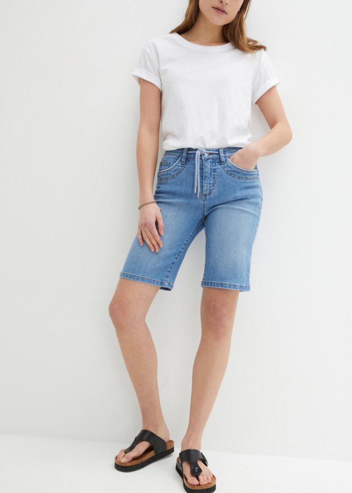 Komfort-Stretch-Jeans -Bermuda mit Bindeband