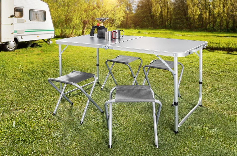 Solax Sunshine Klappmöbel-Set 5tlg.  faltbare Campingtisch mit 4 Hockern