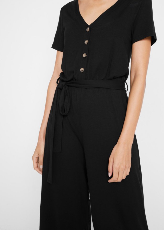 Jersey-Jumpsuit mit V-Ausschnitt, kurzarm