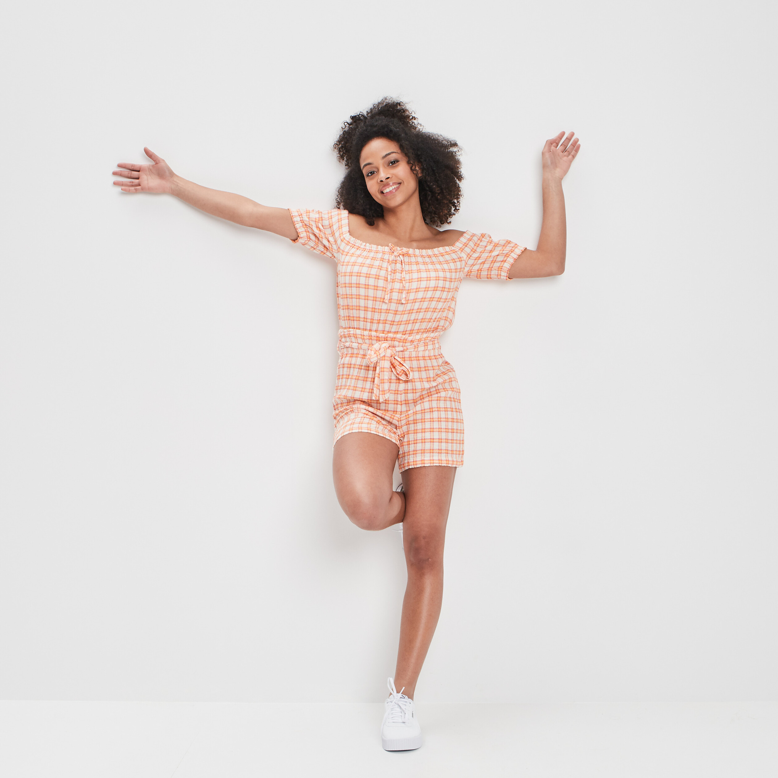 Short taille haute élastiquée orange femme | La Halle