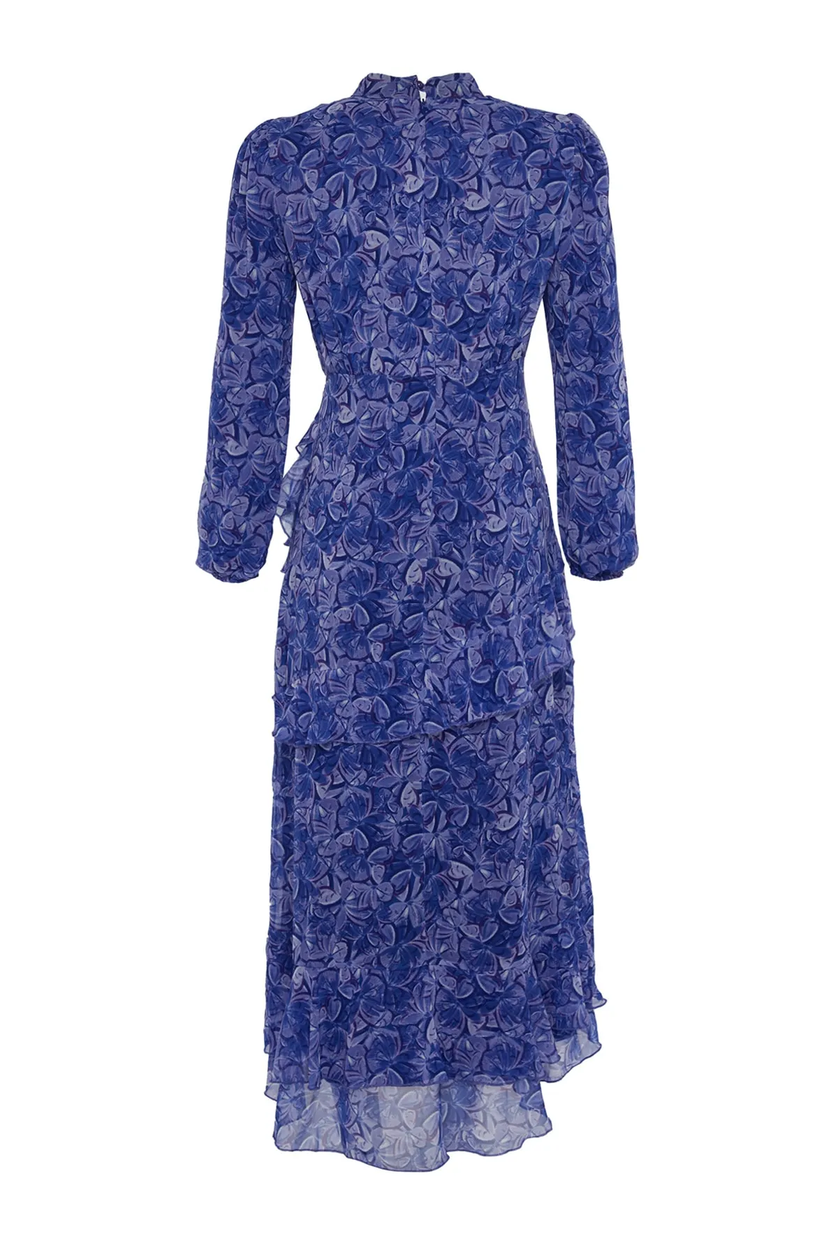 Trendyol Modest  Blaues Kleid aus gewebtem Chiffon mit Blumenrock und Rüschenfutter TCTSS23EB00160