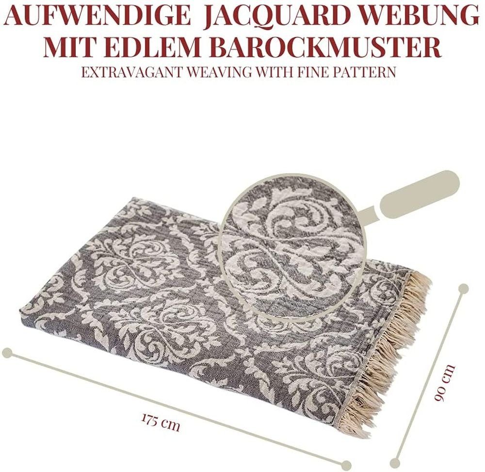 Carenesse Hamamtuch Barock grau 90 x 175 cm, leichtes Pestemal Fouta Handtuch Saunatuch, Baumwolle (1-St), Strandtuch aus 100% Baumwolle Badedecke Tischdecke Dekodecke