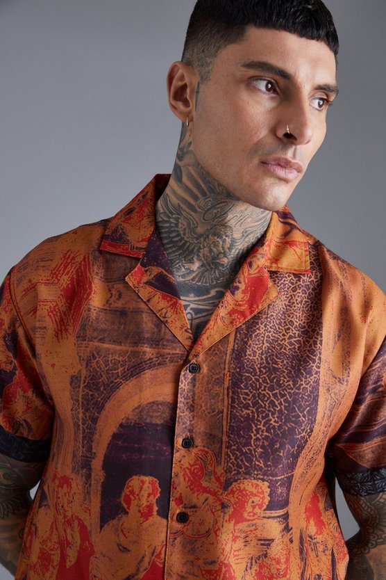 Kurzärmliges Oversize Hemd mit Print