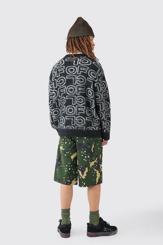 Camouflage Jorts mit Komfort-Bund und Gürtel