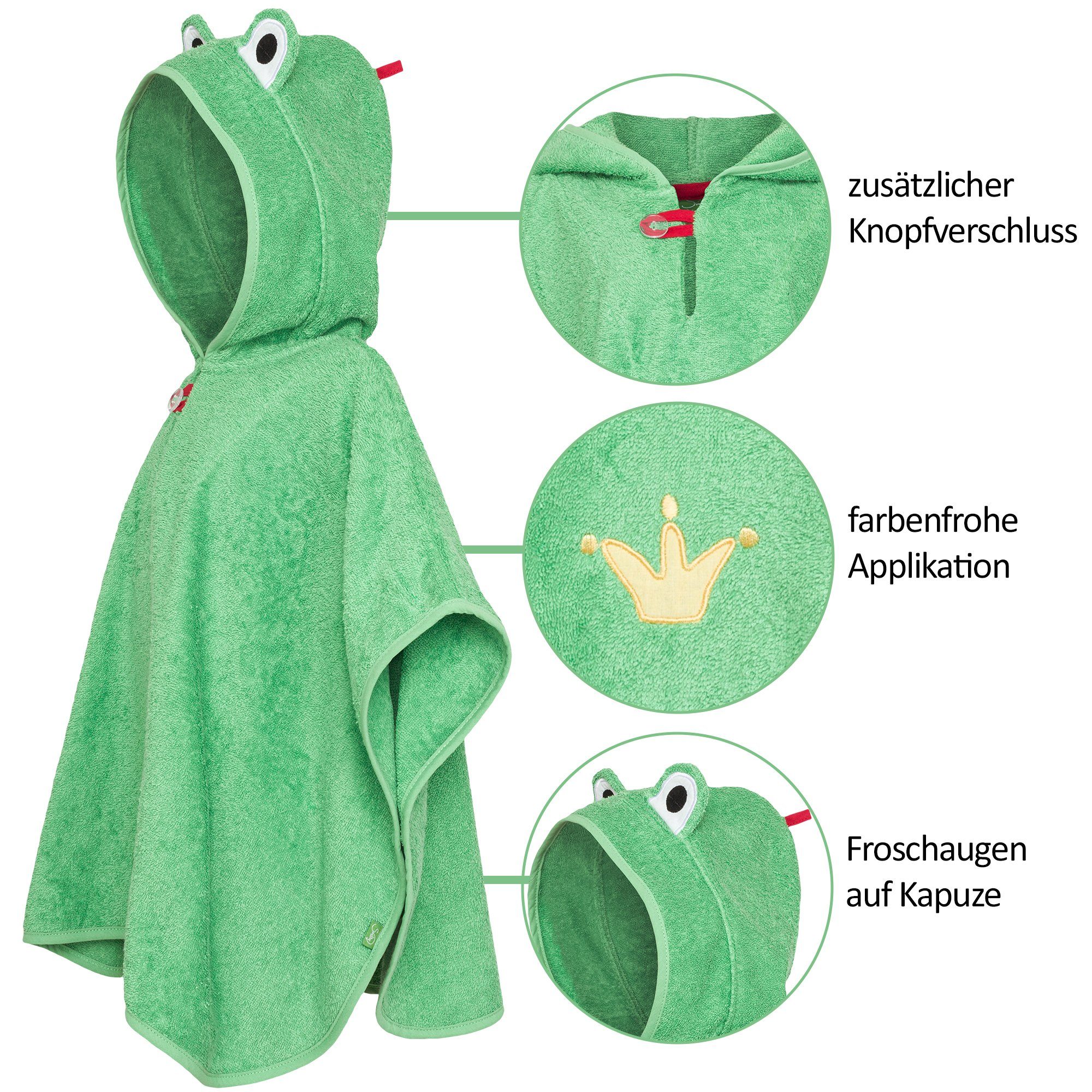 Smithy Badeponcho Baby Frosch, grün, Frottee, Frottee, Knöpfe am Armloch, made in Europe