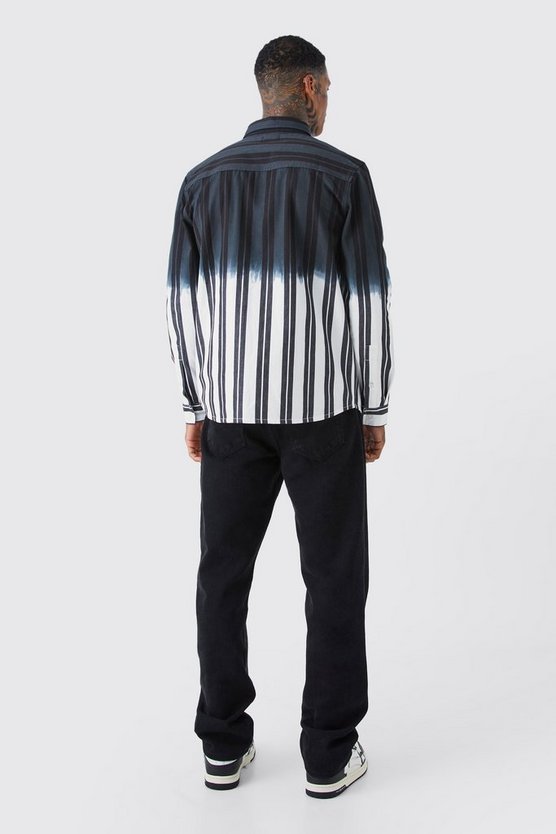 Gestreiftes Twill Overshirt mit Farbverlauf