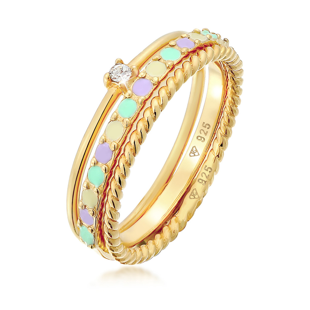 Elli Elli Bague Femmes Pile Set Moderne Solitaire Torsadé Tendance Multicolore avec Ém Bague