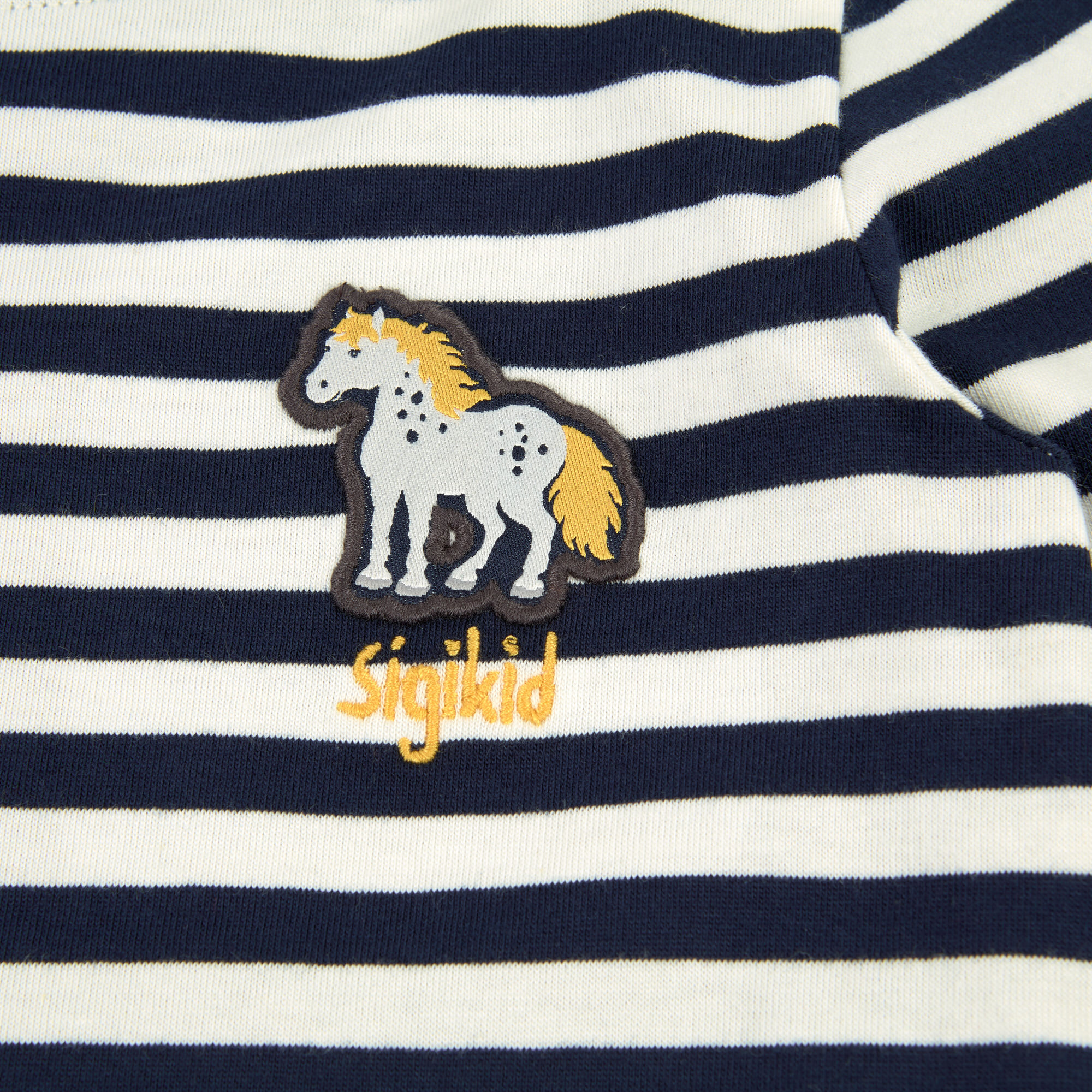 Blau-weiß geringeltes Kinder Langarmshirt Tupfen Pony