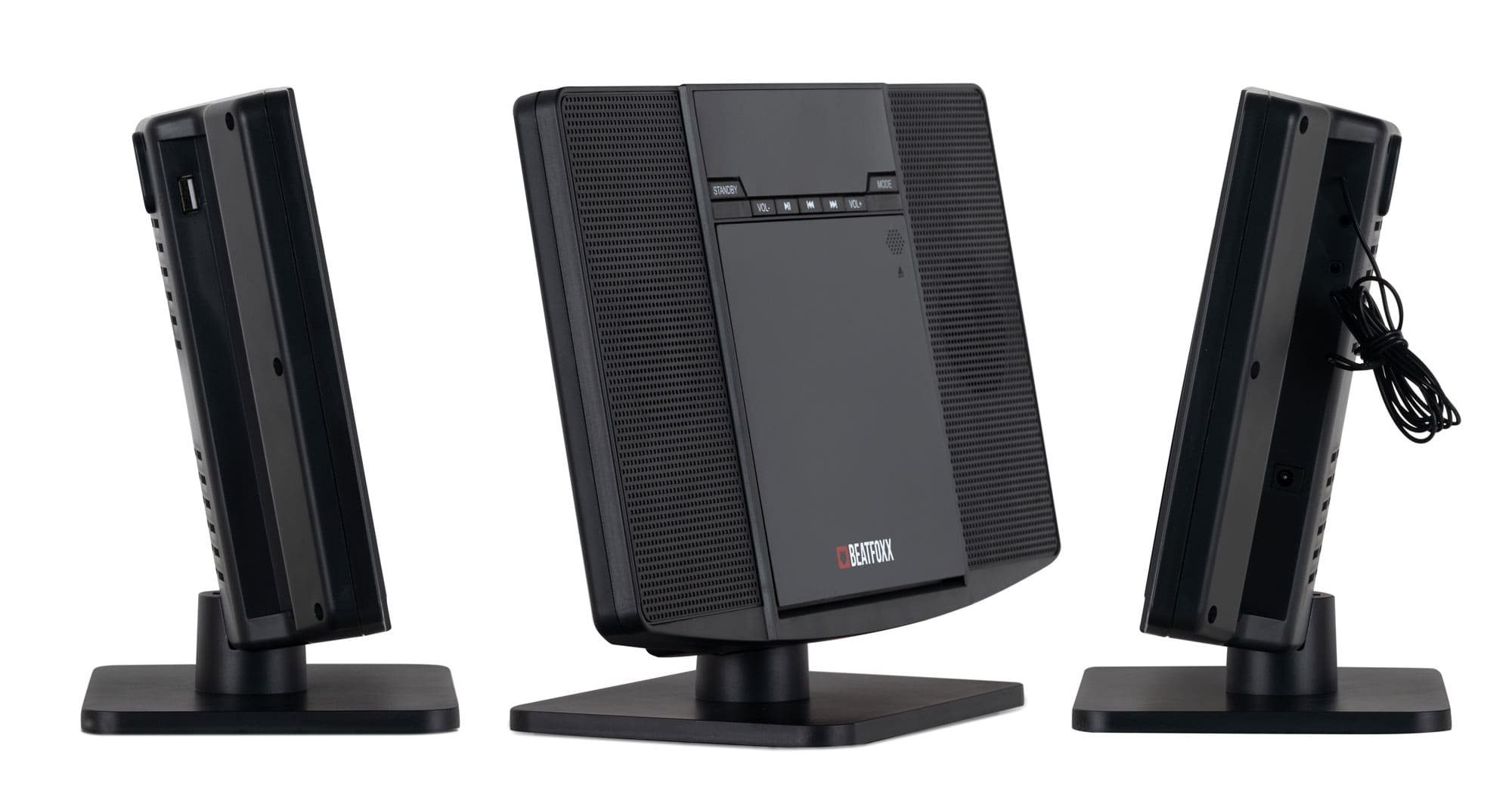 Beatfoxx MCD-60 Vertikal Stereoanlage (UKW/MW-Radio, 6,00 W, Microanlage mit CD/MP3-Player, USB-Slot und Bluetooth)