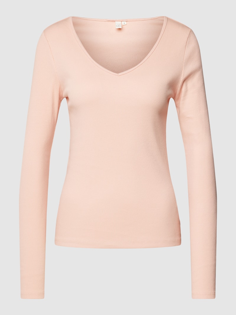 Longsleeve mit abgerundetem V-Ausschnitt in rosa