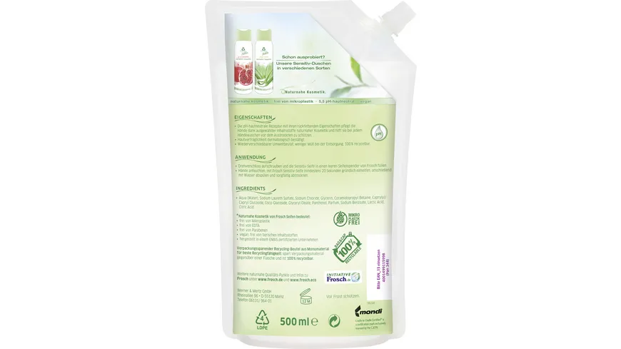 Frosch Reine Pflege Sensitiv-Seife Nachfüllung 500 ml