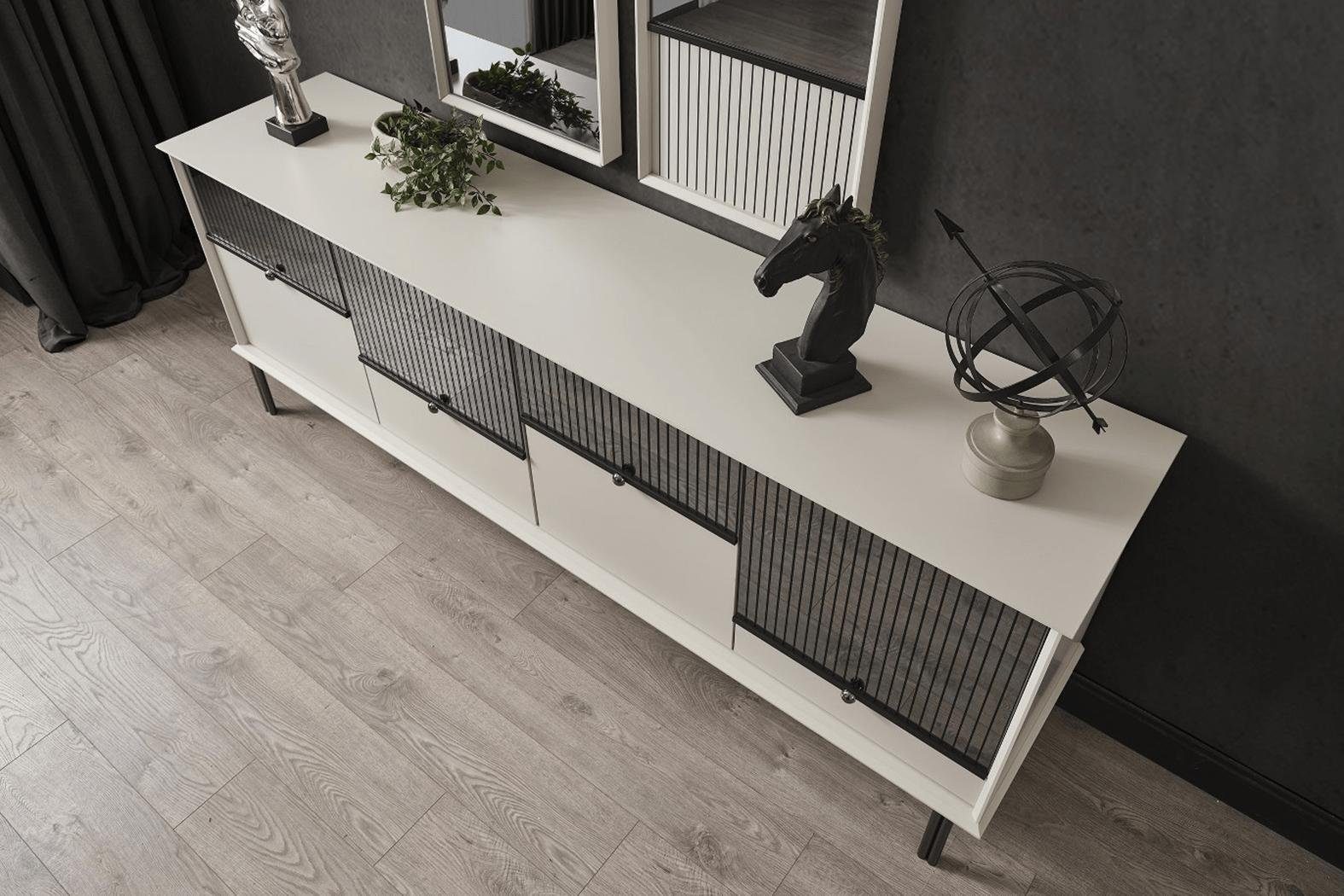 JVmoebel Esszimmer-Set Moderne Essgruppe Designer Esszimmergarnitur Esstisch Stühle, (9-St., Esstisch, 6x Stühle, Sideboard, 2x Spiegel), Made in Europa
