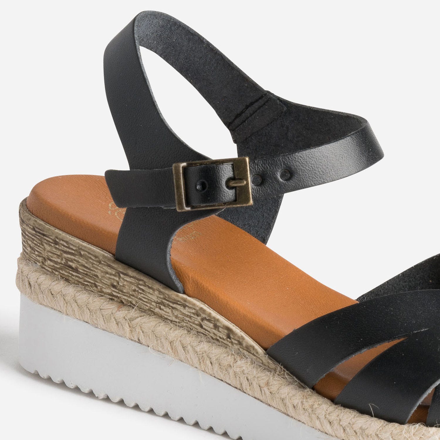 Sandale compensée noire éco-conçue en cuir