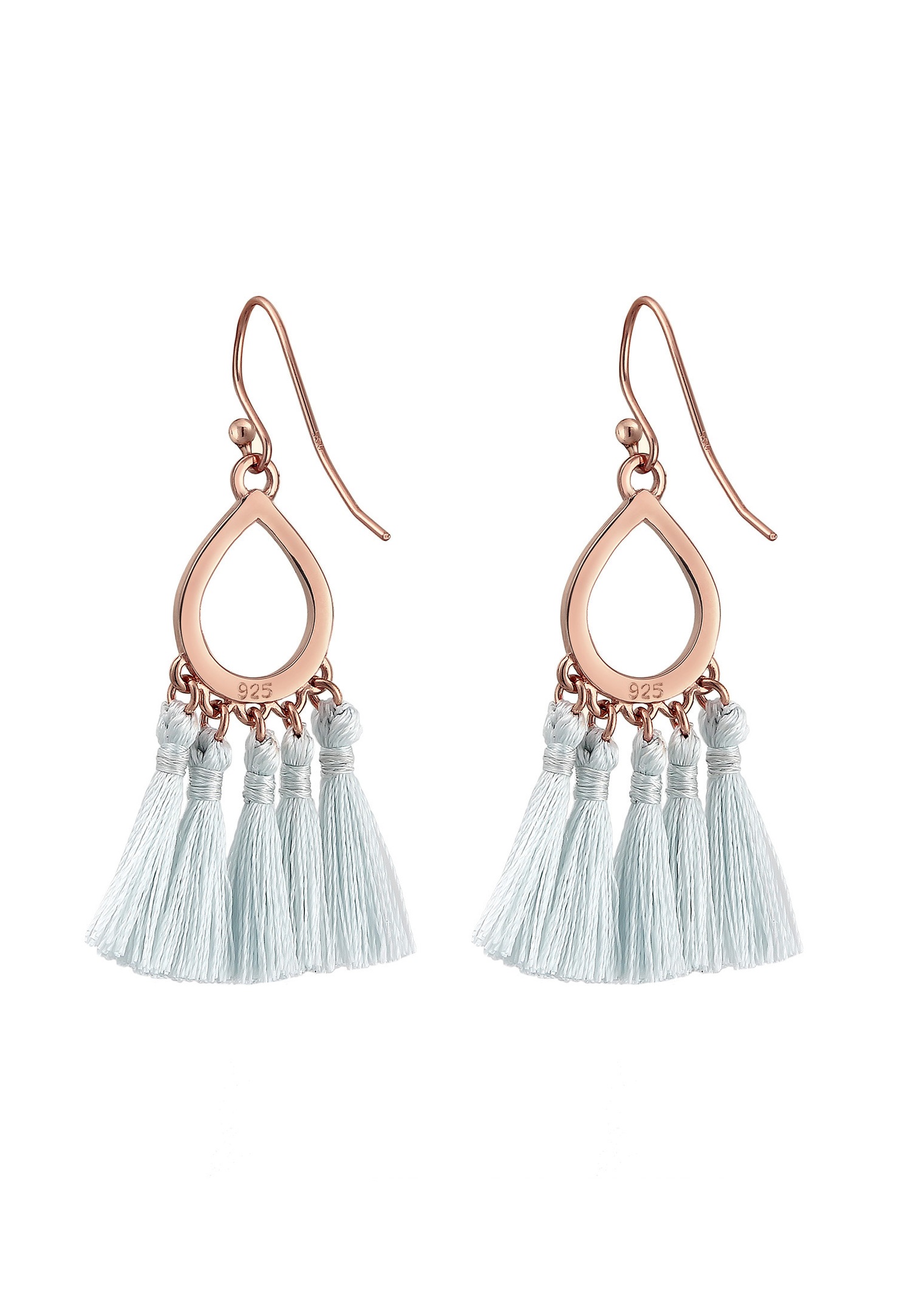 Elli Drop Shape Boho Festival Tassel Blue Earrings for Women (925/1000) Silver