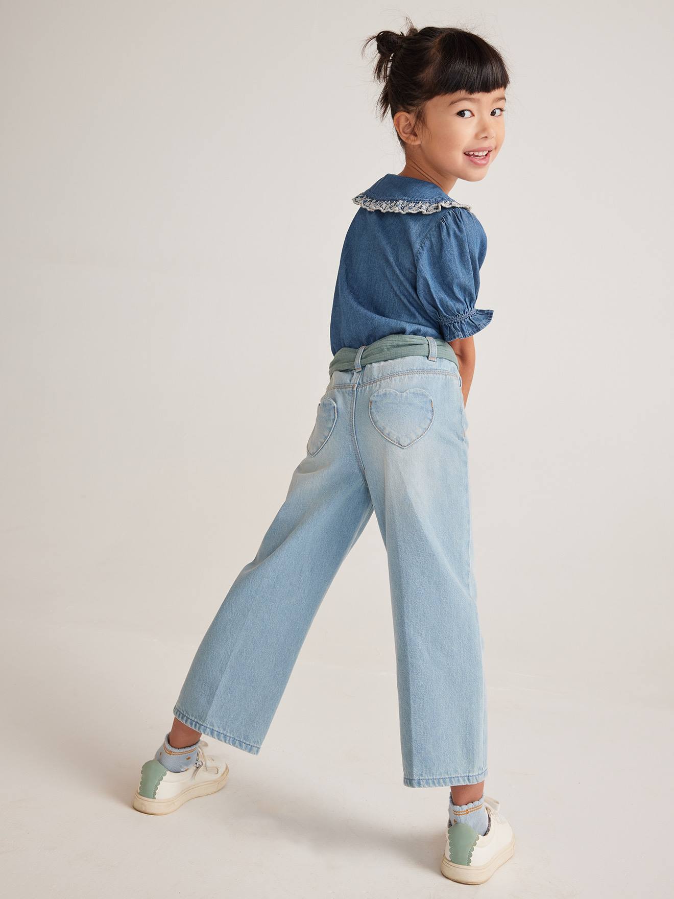 Vertbaudet Mädchen Jeansbluse mit Bubikragen - blue stone