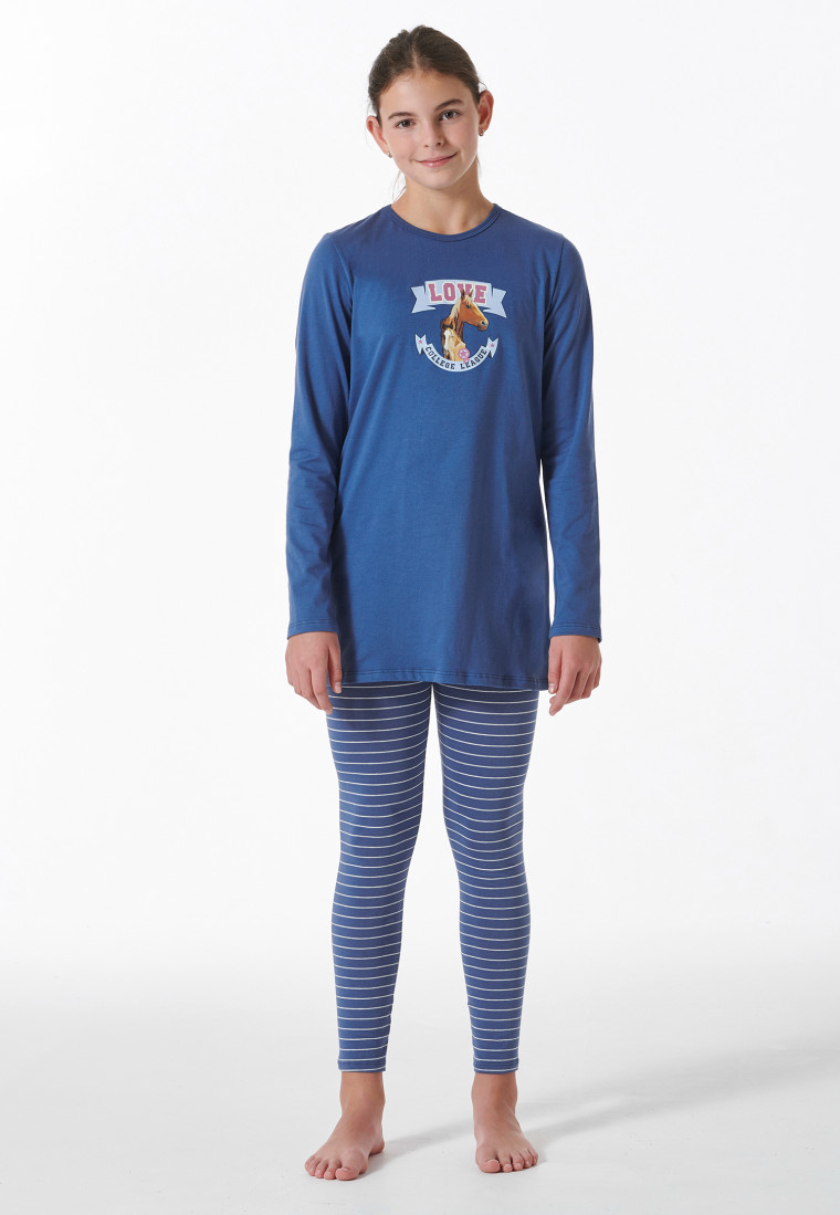 Schlafanzug lang Organic Cotton Pferdeprint blau - Horse World