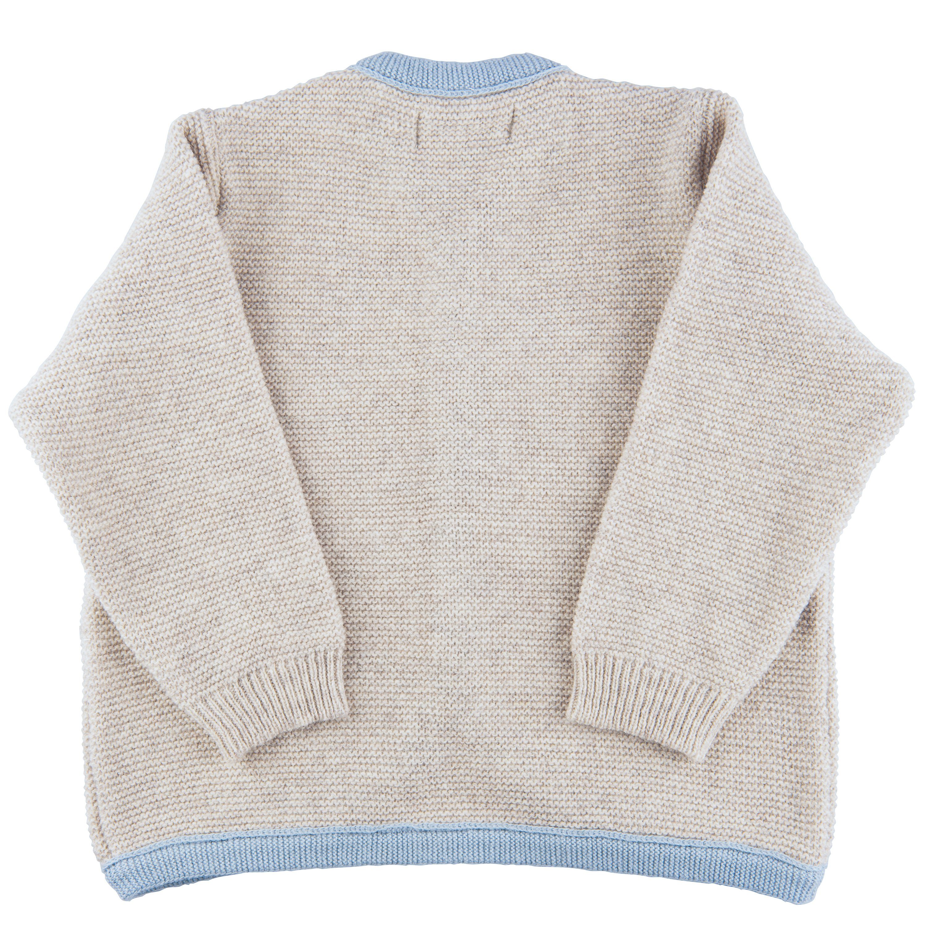 P.Eisenherz Trachtenstrickjacke Strickjacke beige/hellblau beige aus Merinowolle in Linksstrick