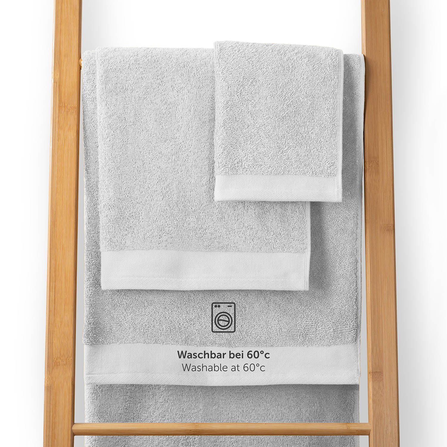 Blumtal Waschhandschuh 10er Set Frottee Waschlappen 15x20 cm - weich und saugstark (Set, 10tlg), mit modischer Bordüre und praktischer Aufhängeschlaufe, 100% Baumwolle