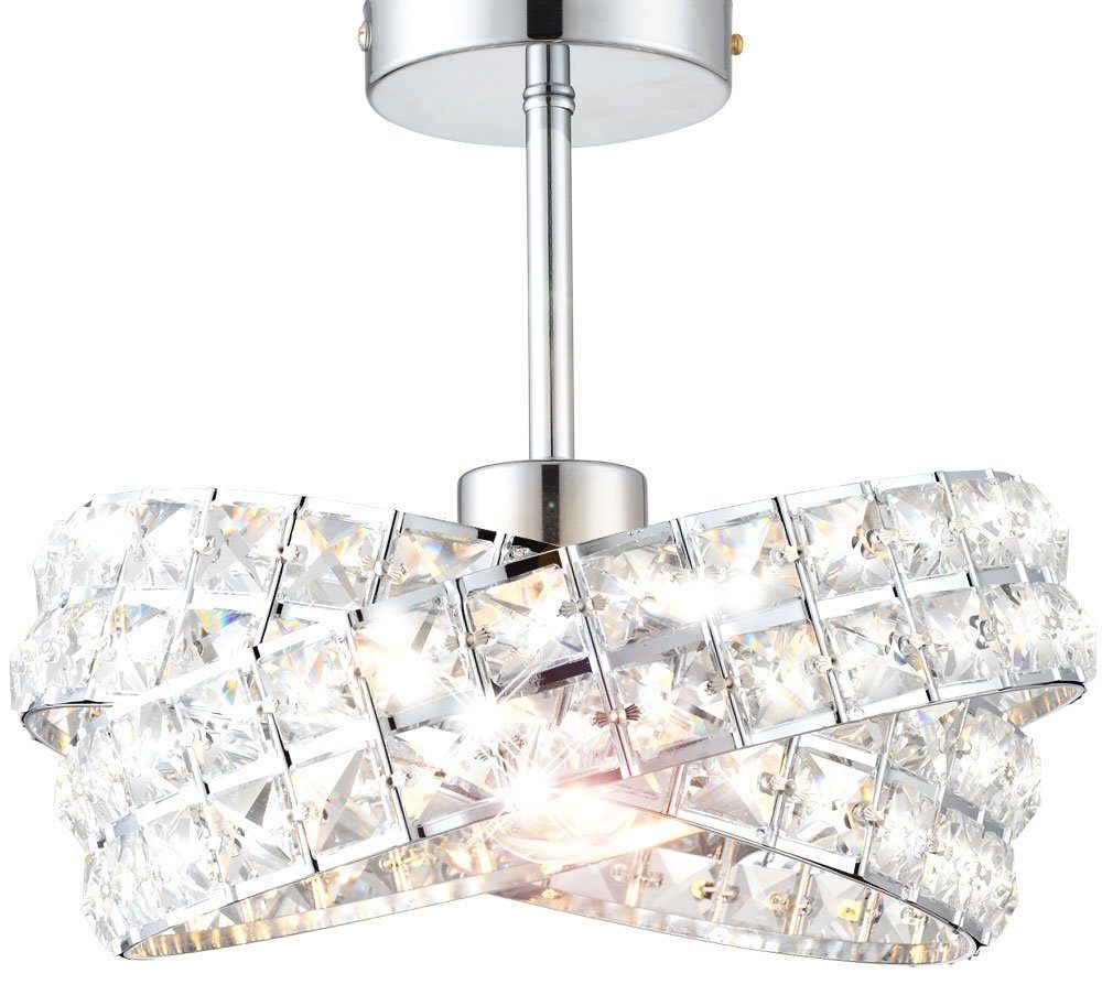 Lewima Deckenleuchte Sermo, Design Glas Kristall Deckenlampe Chrom Lampe Modern Ø30cm 1xE27, für LED wechselbar Lichtfarbe und Stärke beliebig, Leuchte Lüster Glitzernd klein