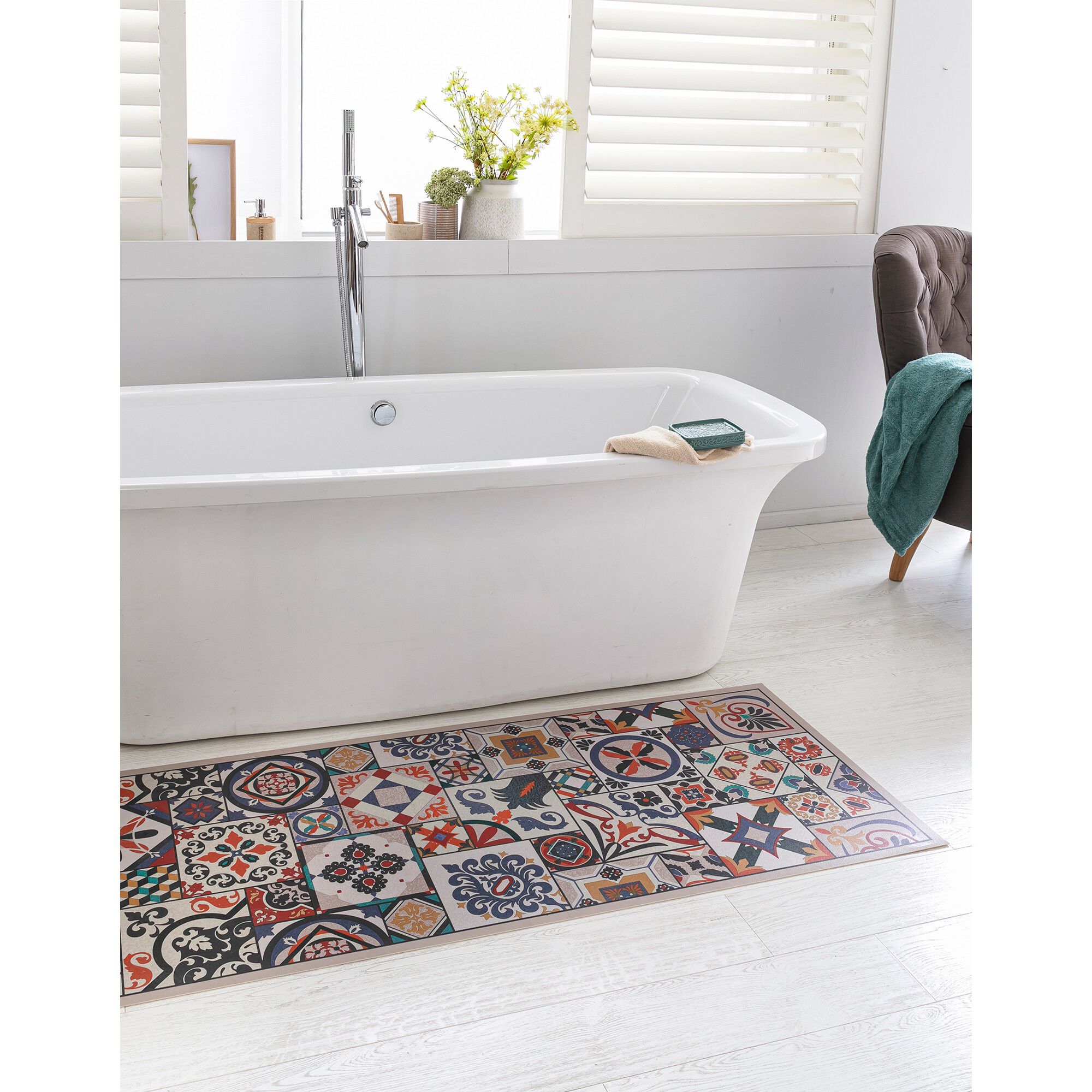 Tapis vinyle effet carreaux de ciment